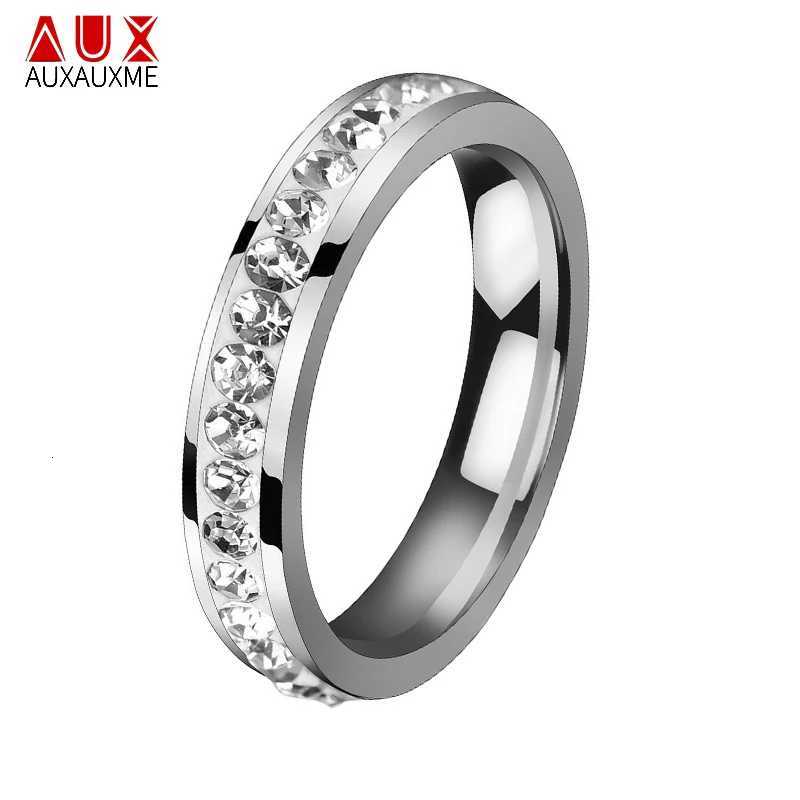 Auxauxme Single Row Line Zircon Wedding Ring For Women Stainless Steel Elegant Engagement Rings For Anniversary Love JewelryW251017