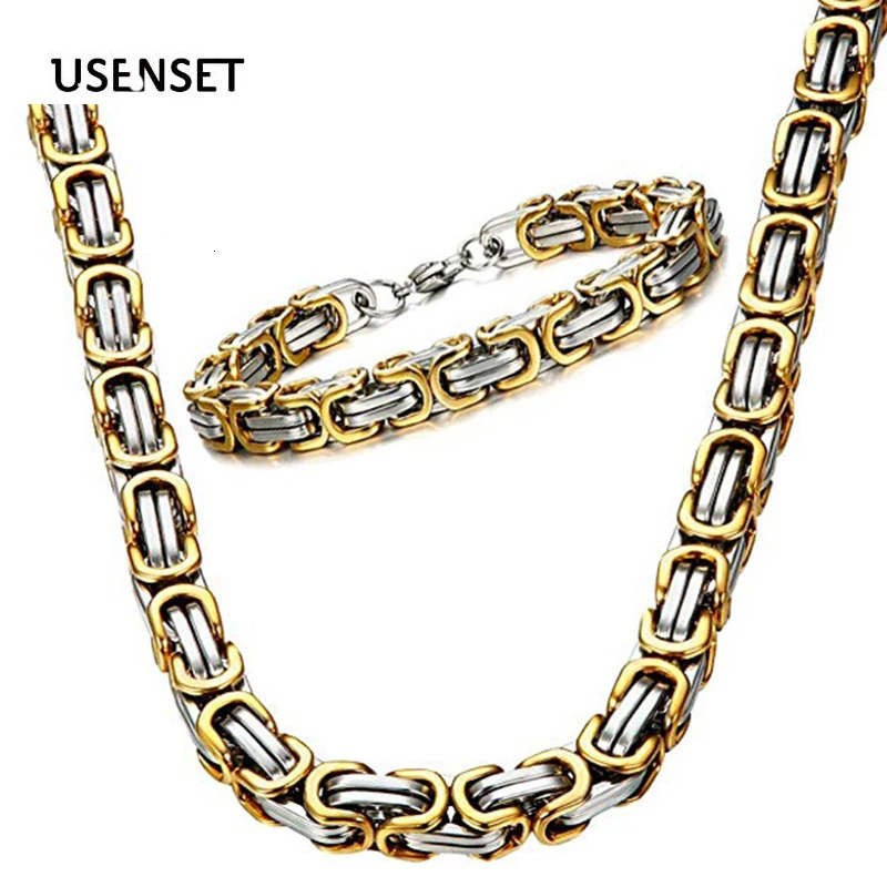 4MM 5MM 6MM 8MM Stainless Steel Byzantine Chains Necklaces Bracelets Set For Men Women Chain Jewelry Gifts Statement USENSET 251017