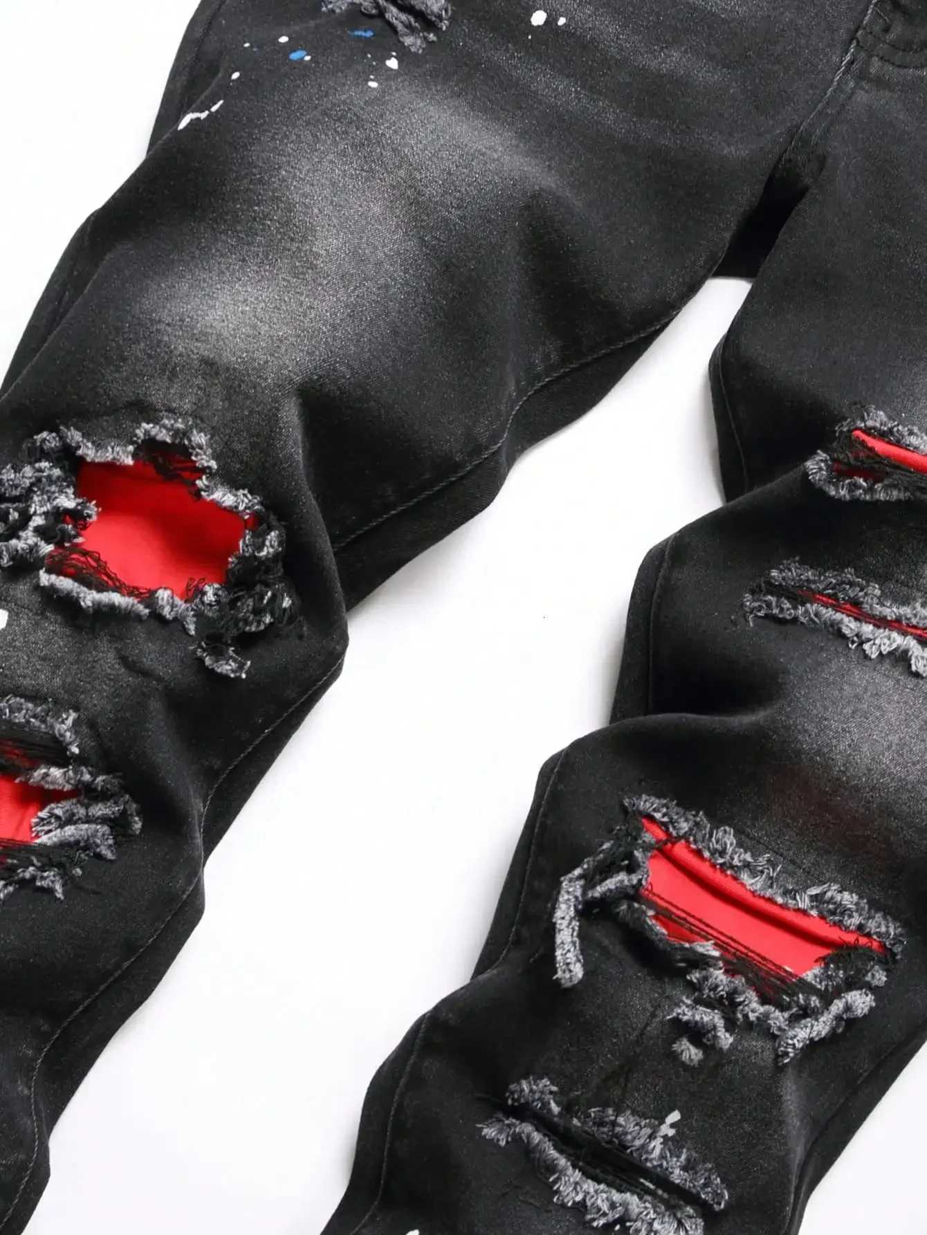 Men y2k Stretchy Skinny Denim Jeans For Men Casual pants Ripped Patchwork Hole Slim Fit Denim Hip Hop Black Straight Trousers1 Y251105