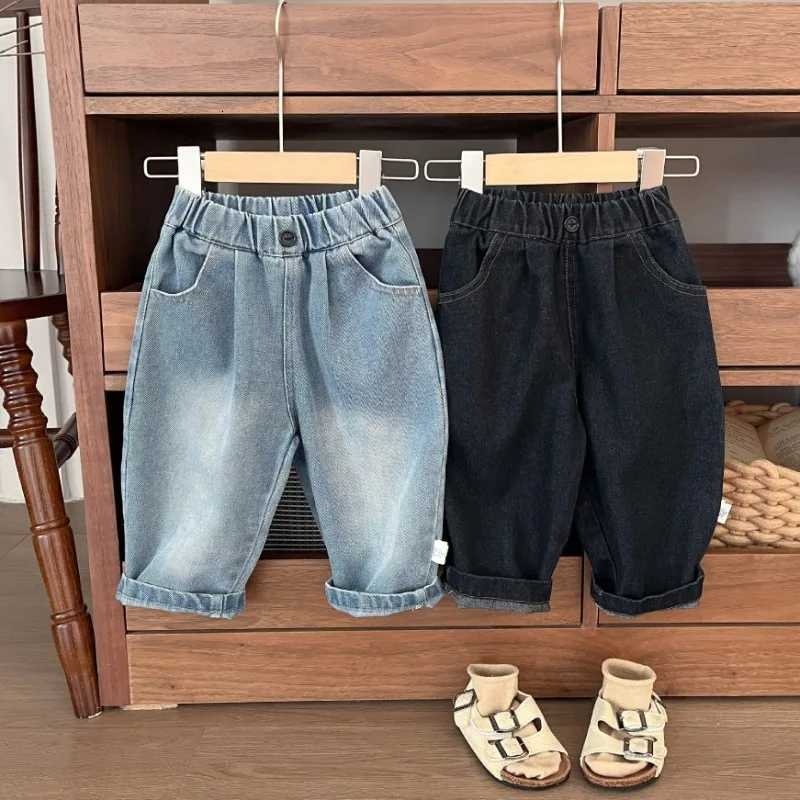 New Boys Streetwear Retro Jeans 2025 Autumn Baby Girls Elastic Waist Loose Jean Pants Childrens Denim TrousersT251017