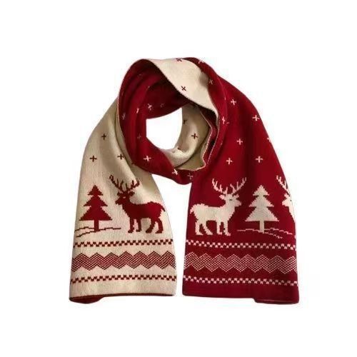 Trendy Christmas Reindeer Scarf for Women Protection Versatile Autumn Winter Red Small Tree Mid-Length Warm Neck Warmer
