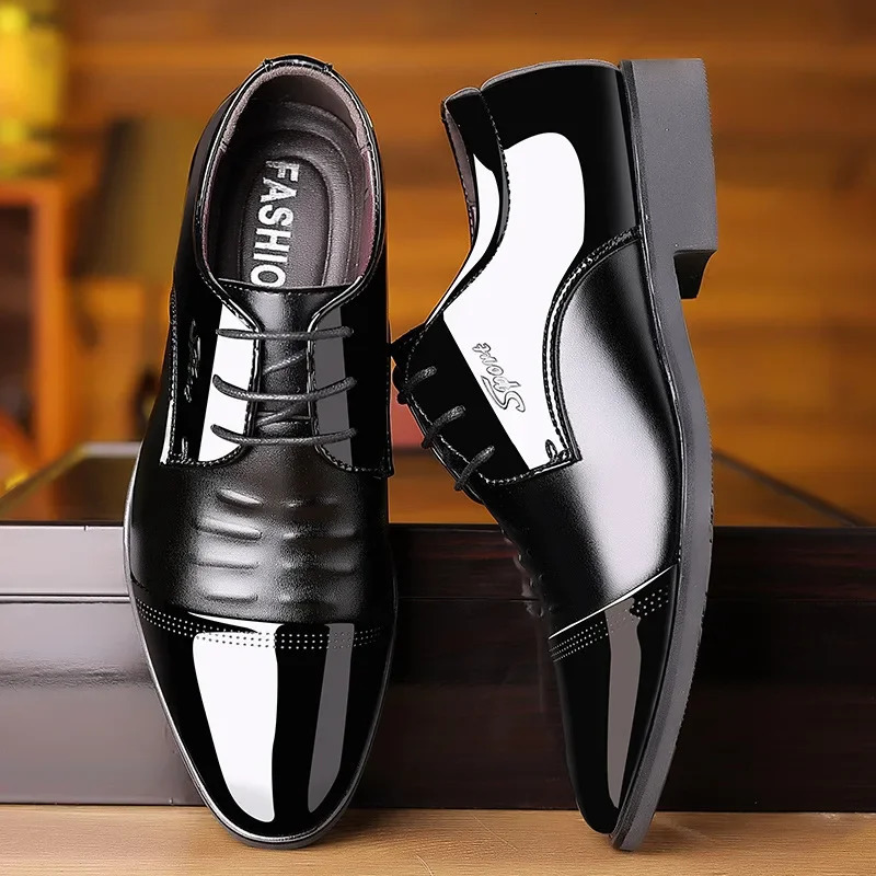 Men Dress Shoes Patent Leather Oxford Shoes Male Formal Big Size 3848 Handsome Men Pointed Toe for Wedding 251010