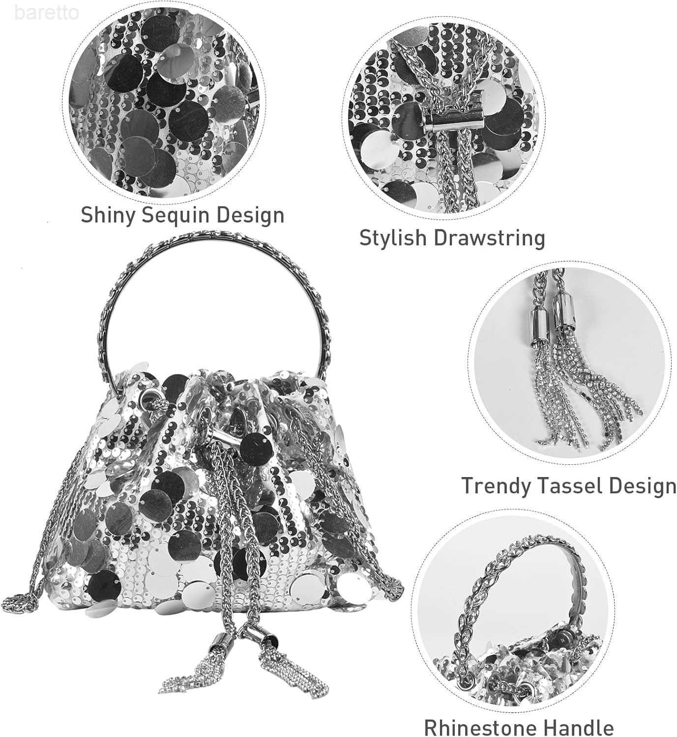 RhinestoneSequin Bucket Bag with Jewelry Set Women Silver Bling Evening Handbag Glitter Diamond Cell Phone Purse Z251017
