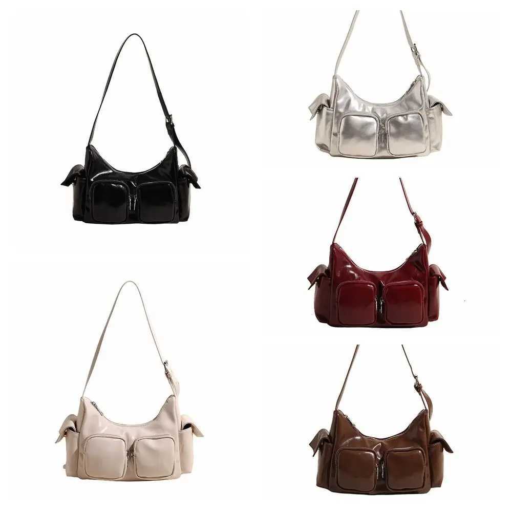 Y2K Pocket Crossbody Bag Korean Style Adjustable Shoder Strap PU Leather Underarm Bag Solid Color Zipper Wen Handbag Wen1 D251017