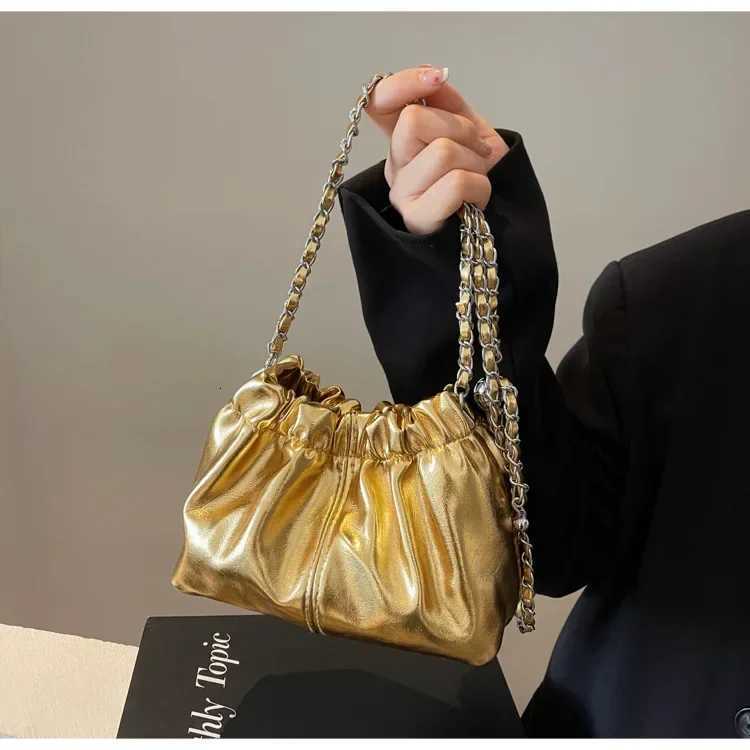 Trendy Pleated Bucket Bag 2025 New Womens Niche Chain Versatile HandheldShoulderCrossbody Light Luxury Stylish Z251017