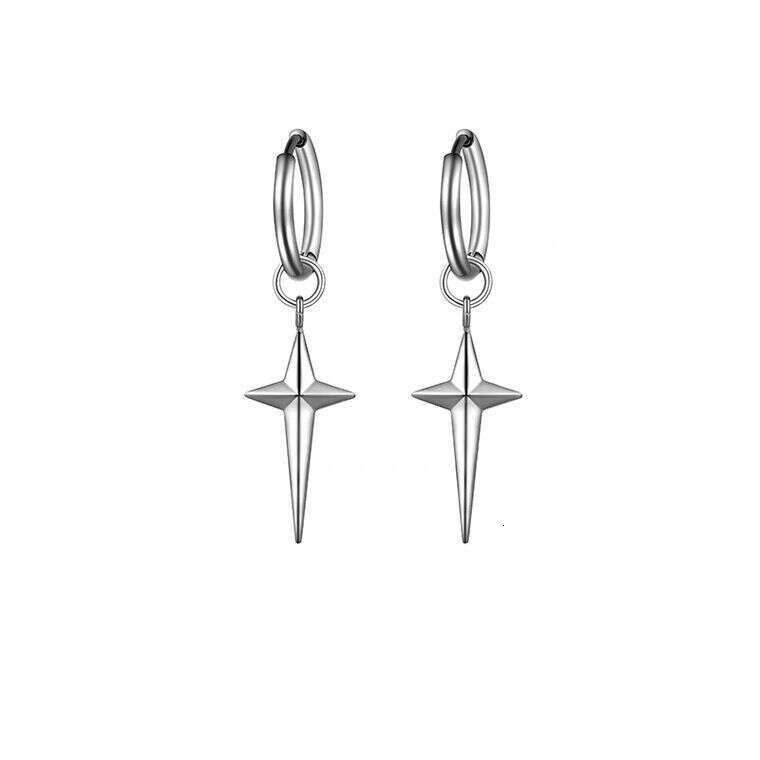 Niche Design Titanium Steel Three-Dimensional Cross Star Couple Simple High-End Feel Men's Clips Earrings Ear Jewelry