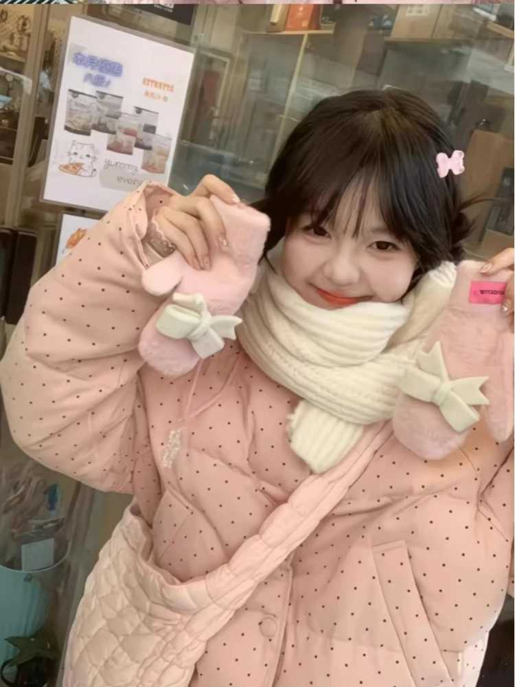 2025 new womens polka dot cotton jacket winter sweet and cute spicy girl trend loose oversized warm jacket top W251016