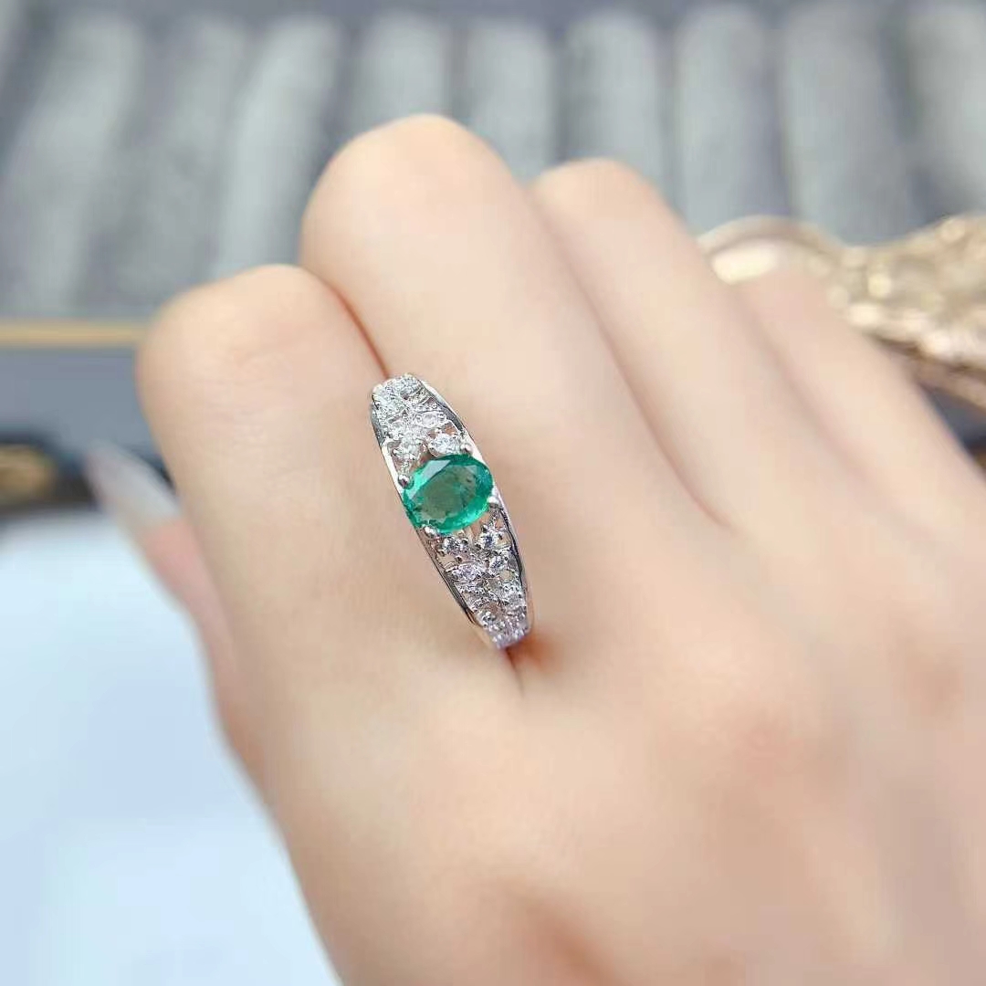 Genuine emerald ring 925 silver gemstone jewelry 4mm*6mm 0.4ct Colombian emerald jewelry with certificate