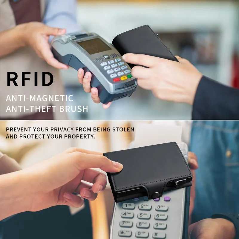 YATBES Mens Card Bag Side Push Automatic PopUp Three Fold RFID AntiTheft Brush Metal Wallet UltraThin Card BagW251017