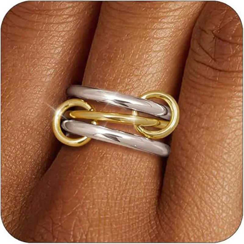18K Gold Plated Stackable Non Tarnish Statement Rings Womens Rings Dainty Rhinestone Interlocking Band with Mixed Colour Rings Z251017