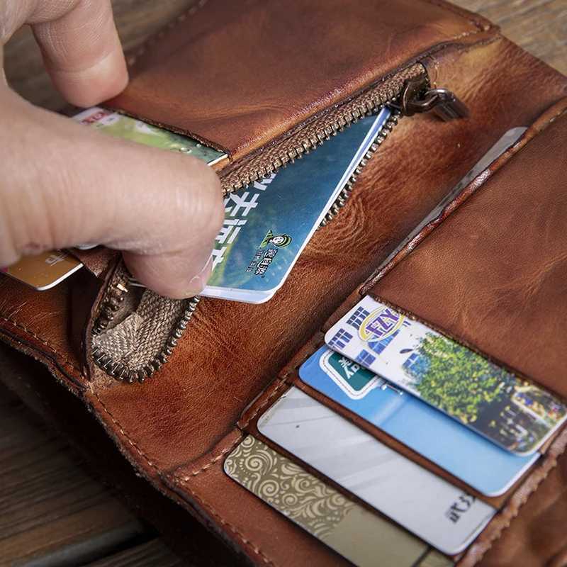 GURO High Quality Men Genuine Leather Wallet Vintage Bifold Money Clip Credit Card Holder Luxury Design with Zipper Coin PocketW251017