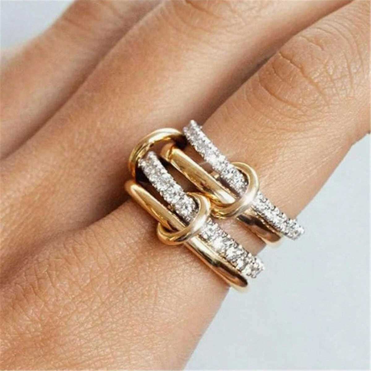 Creative 18K Gold Plated Stainless Steel Zircon MultiLayer Rings for Women Fashion Jewelry Party Gift Z251017