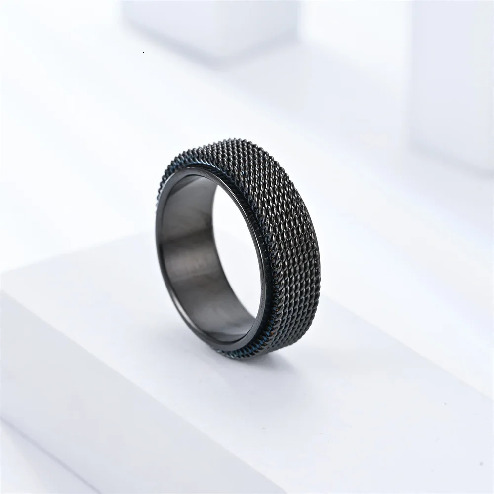 AntiStress Rotating Mesh Chain MenS Finger Ring Anxiety Relief Spinning Metal Spinner Fidget Ring Trendy Jewelry Anillos 251017