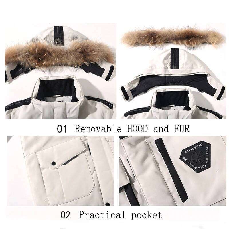 Men's Jackets Big Real Fur Collar Warm Parka -30 Degrees Men Casual 90% White Duck Down Coats Winter Snow Thicken Overcoat Down Jacket