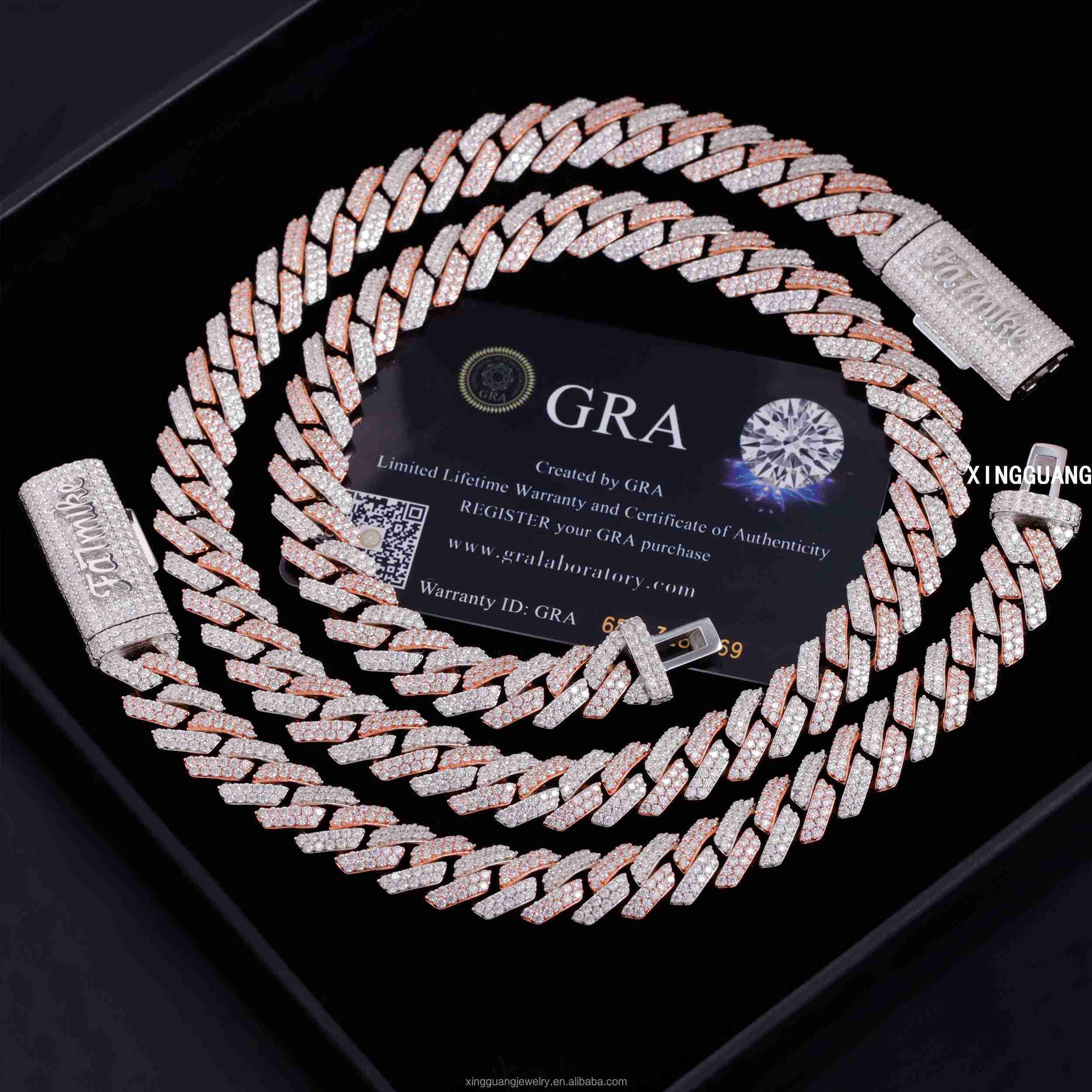 Two Tone Iced Out Moissanite Cuban Lidynamic Chain for Men 12mm Customized Trendized Trend Clasp 925 Sterling Silver Cuban Chain Hip Hop Necklace