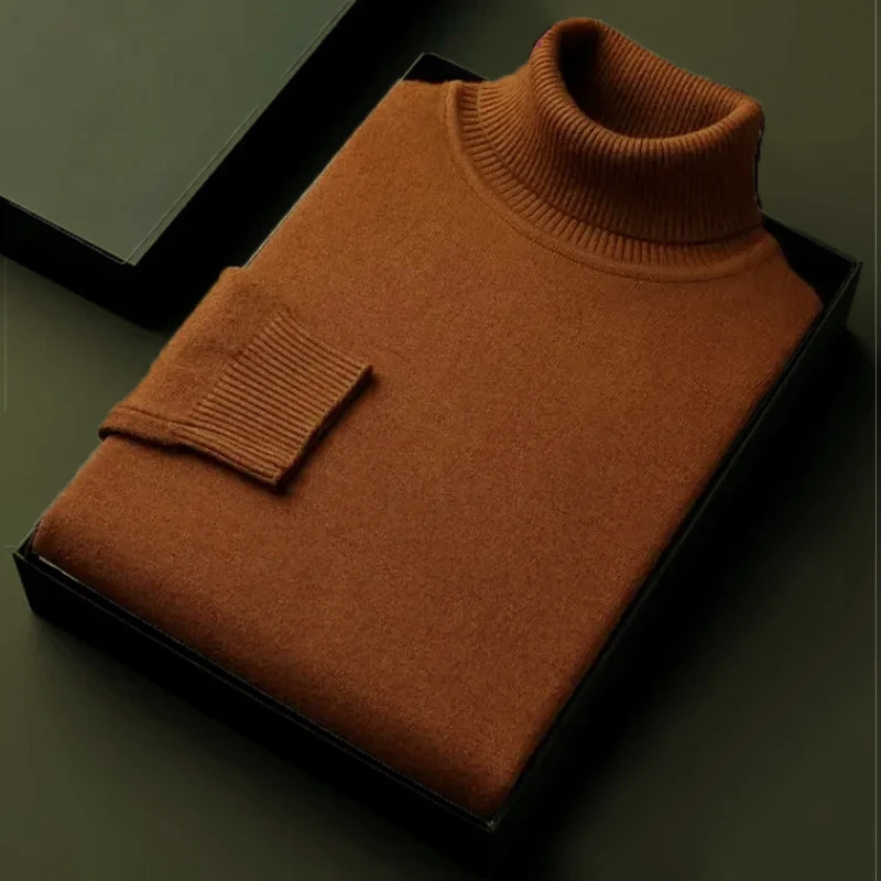 Autumn Mens High Quality Knitted Turtleneck Sweater Winter Long Sleeve Breathable Pullover Large Solid Color Warm Streetwear 251017