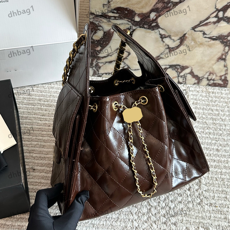 Hobo Underarm Bucket Bag Designer Lady Shoulder Bags Caviar Oil-wax Leather Checkered Pattern Gold Hardware Matelasse Chain Handbag Crossbody Shopping Bags 26cm