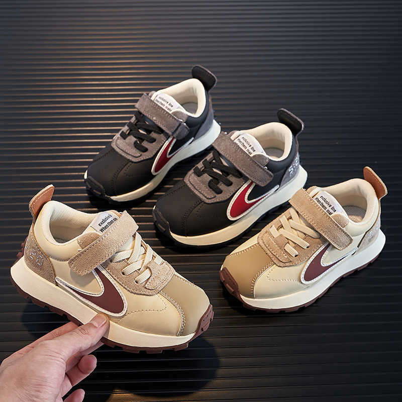 Genuine Leather Childrens Forrest Gump Shoes Girls Shoes 2023 New Autumn Winter Fleece Boys Sneakers Dad Shoes Cotton Shoes W251017