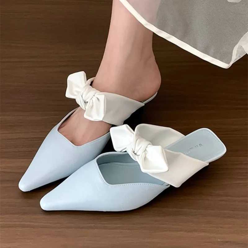 Sweet Butterflyknot Lowheeled Slippers Women Elegant Pointed Toe Slingback Slide Sandals Comfort Concise Designer Office Shoes Z251015