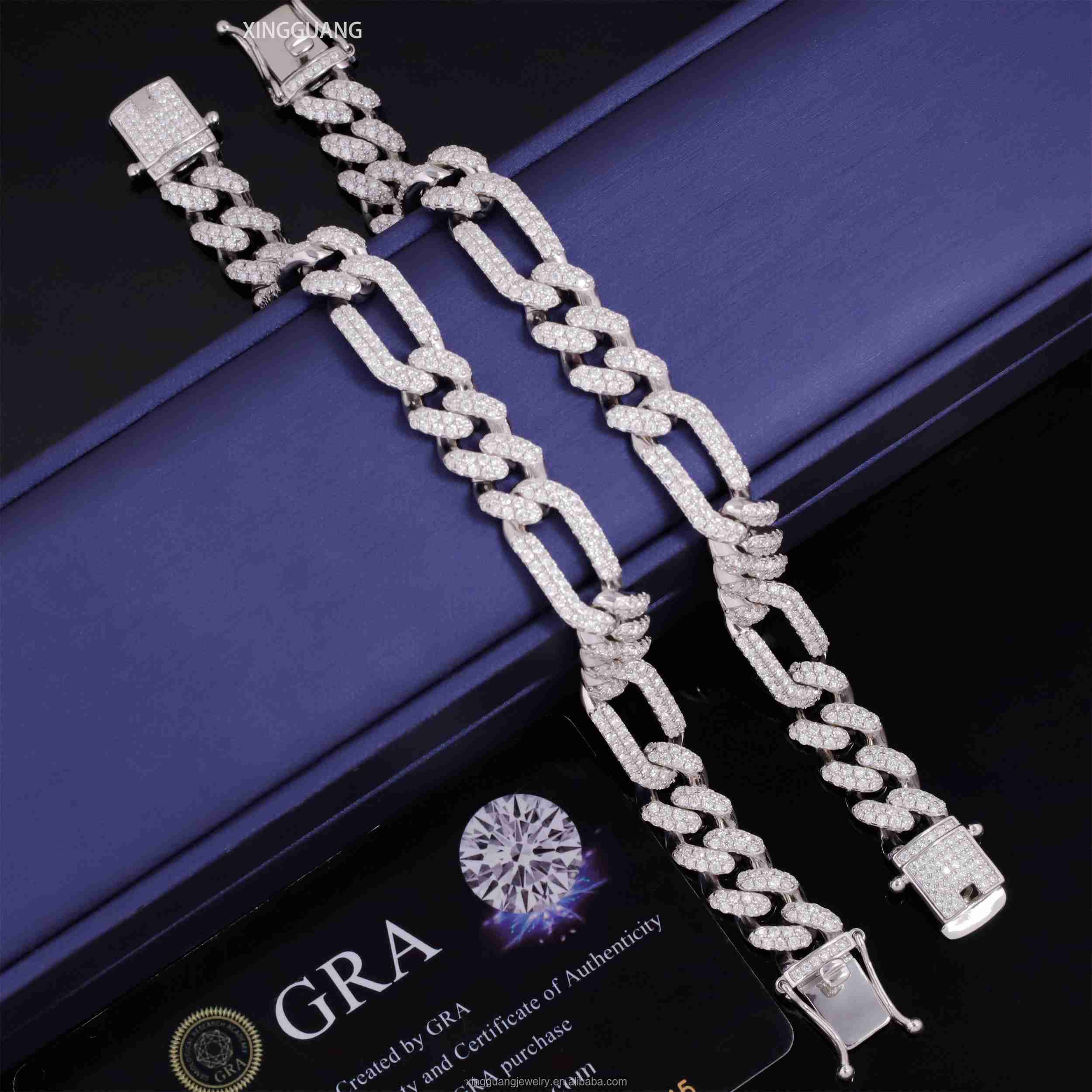 New Arrival 10MM 12MM Wide Figaro Style Bracelet 2Rows VVS Moissanite Diamonds S925 Sterling Silver Cuban Lidynamics Bracelet Jewelry