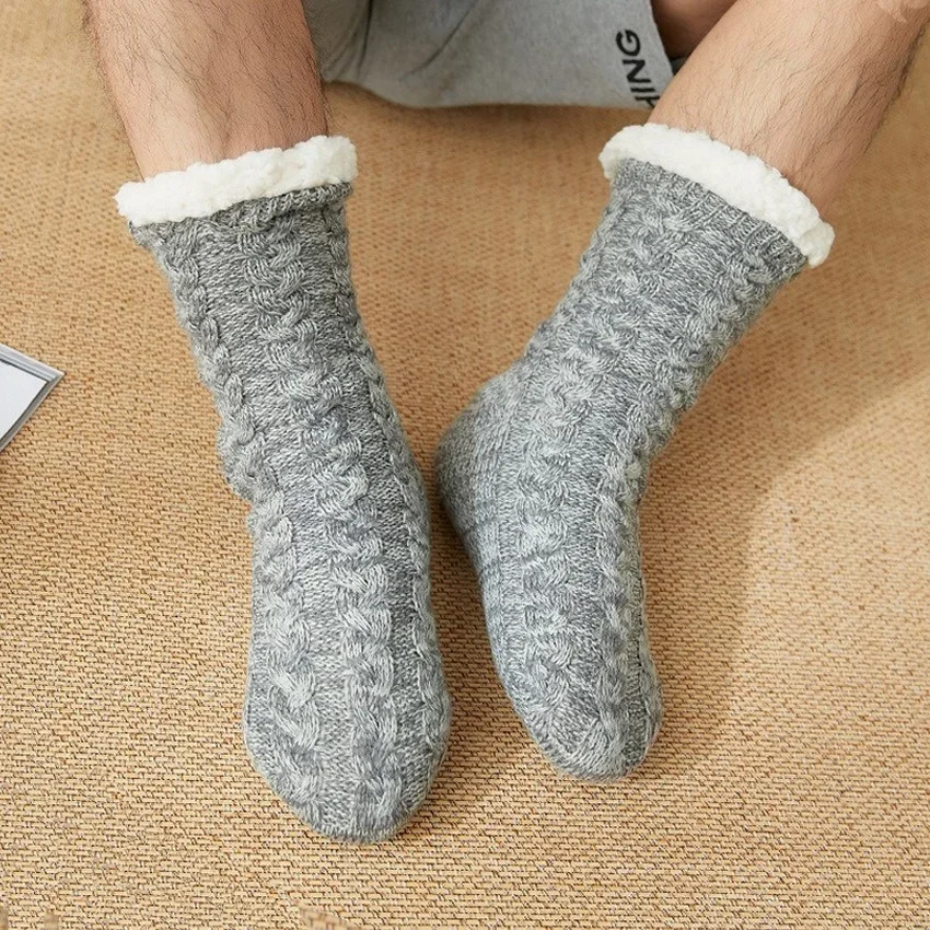 Thermal Socks Mens Winter Warm Home Soft Cotton Thickened Plus Velvet Sleeping Anti Slip None Grip Short Floor Slipper Sock Male 251017