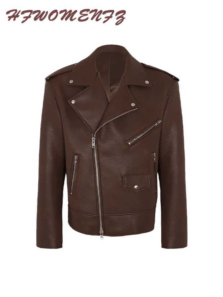 Solid Pu Leather Women Jacket Laple Long Sleeve Zippers Female Coat 2025 Fashion Vintage All Match Pocket Y2k Lady OutwearT251017