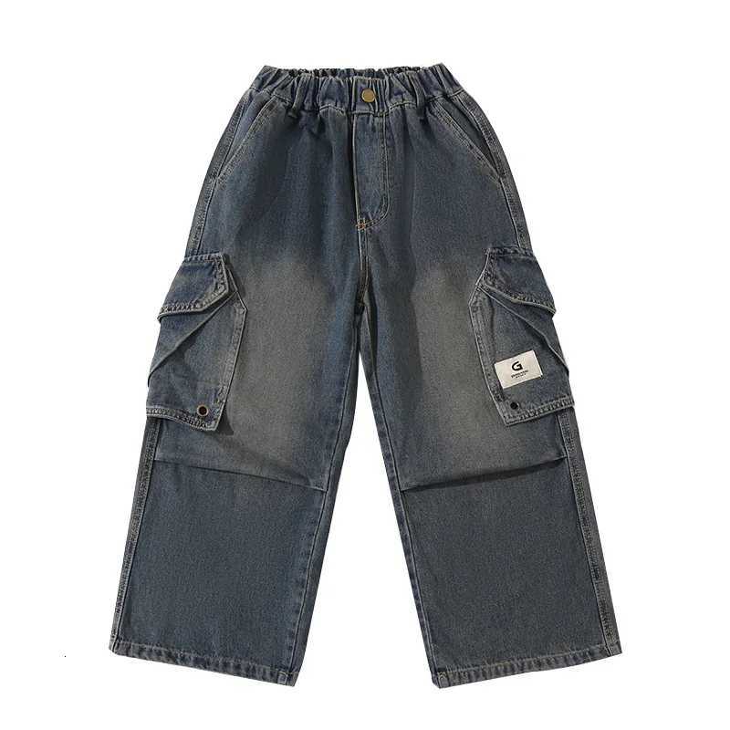 Kids Designer Vintage Gray Jeans For Girl Streetwear y2k Baggy Denim Cargo Pants With Pocket Young Lady Child Jeans TrousersT251017