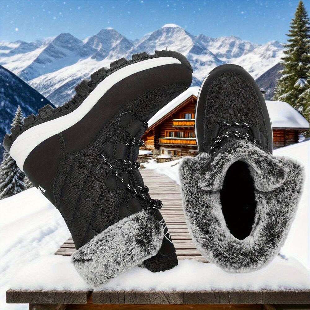 With Laces Warmth, Suitable Wear In Winter, Fit Women Plus Size Faux Fur Wide Width Fleece Snow Boots For Women, Cold Weather Gear, Laceup Boots, Clas