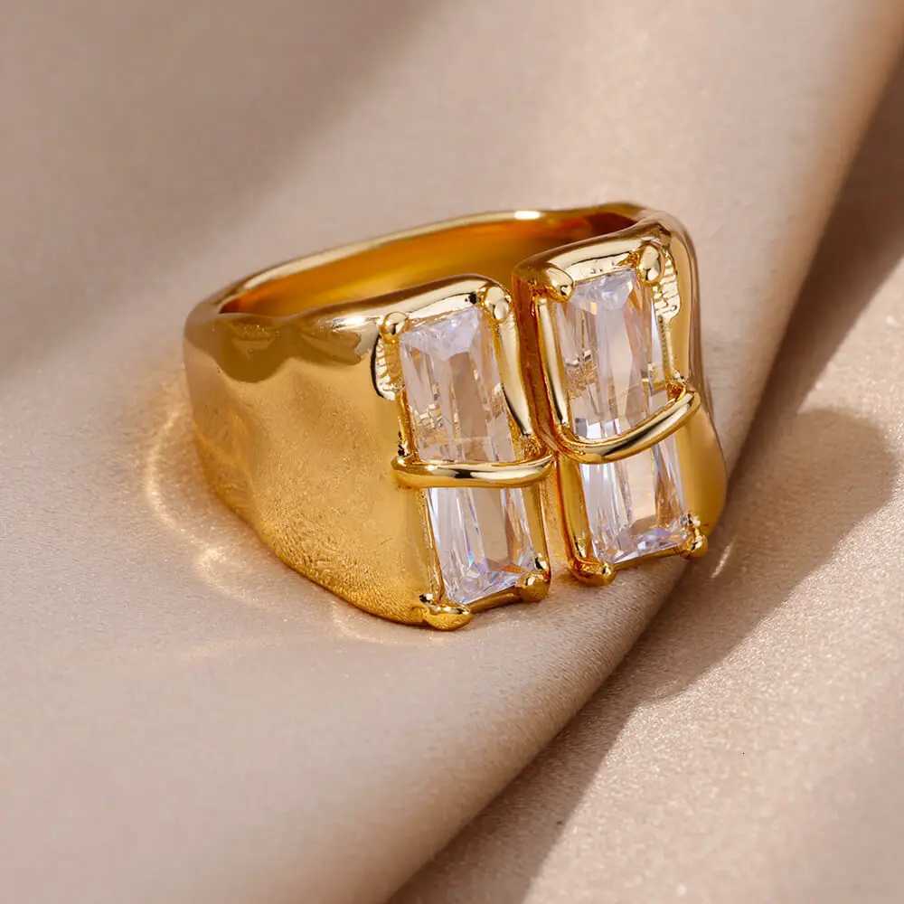 Geometric Zircon Open Ring for Women Stainless Steel Luxury Rhinestone Crystal Ring 2023 New Wedding Jewelry anillos Z251017