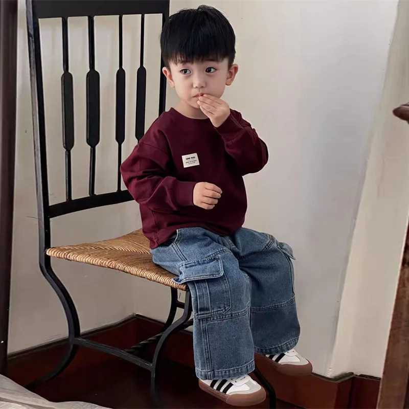 Boys Spring Cargo Jeans 2025 New Children Hundreds Loose Pants Small Kids Autumn Casual Straight Trousers Girls Fashion ClothesT251017