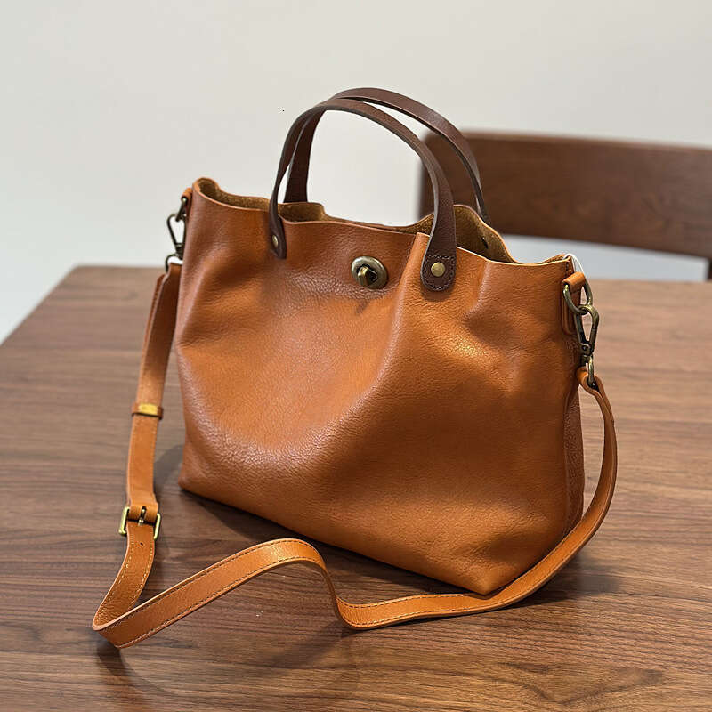 Spring Summer New Product Vegetable Tanned Tree Cream Top Layer Women Genuine Leather Handbag Shoulder Crossbody Lock Bag High Quality