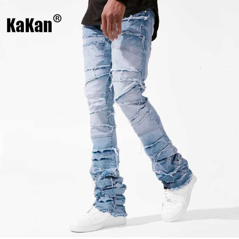 Kakan European and 1 Mens Elastic PaTCh Long Jeans HighquALIty Straight Leg 1 Y251105