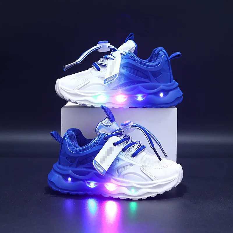 Autumn Childrens Sports Shoes Gradient Color Leather Boysgirls Luminous LED Light Shoes Boys Casual Sneakers 16 Years OldT251017