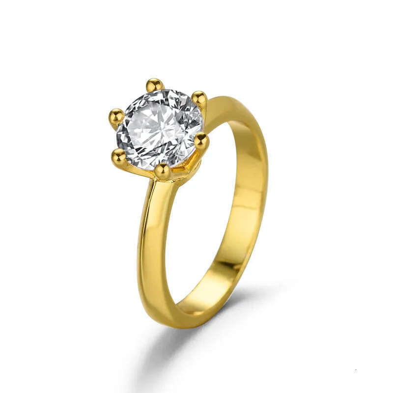 Rulalei Brand New Classical Six Claw 2CT 5A Cubic Zircon CZ Dia Jewelry Sterling Sier Gold Party Eternity Engagement Band Ring Gift
