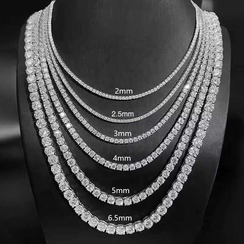 Hip Hop Boutique Jewelry Sterling Sier 2mm 3mm 4mm 5mm 6.5mm VVS Silicon Stone Tennis Chain Men and Women Necklace