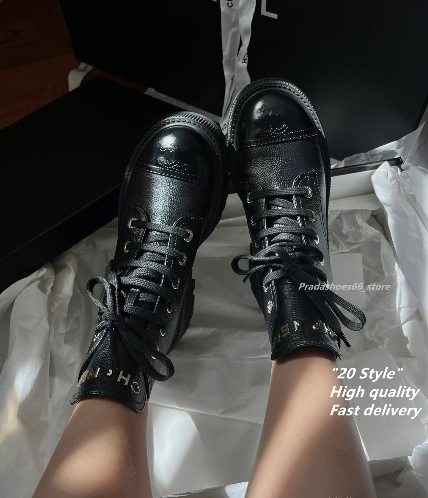 Paris Womens Ankle Boots 2025 cha Thick Bottom Platform Woman Shoes Fashion Female Luxury Designer RainBoots Casual Ladies Martins Boots ccBoots combat Boots