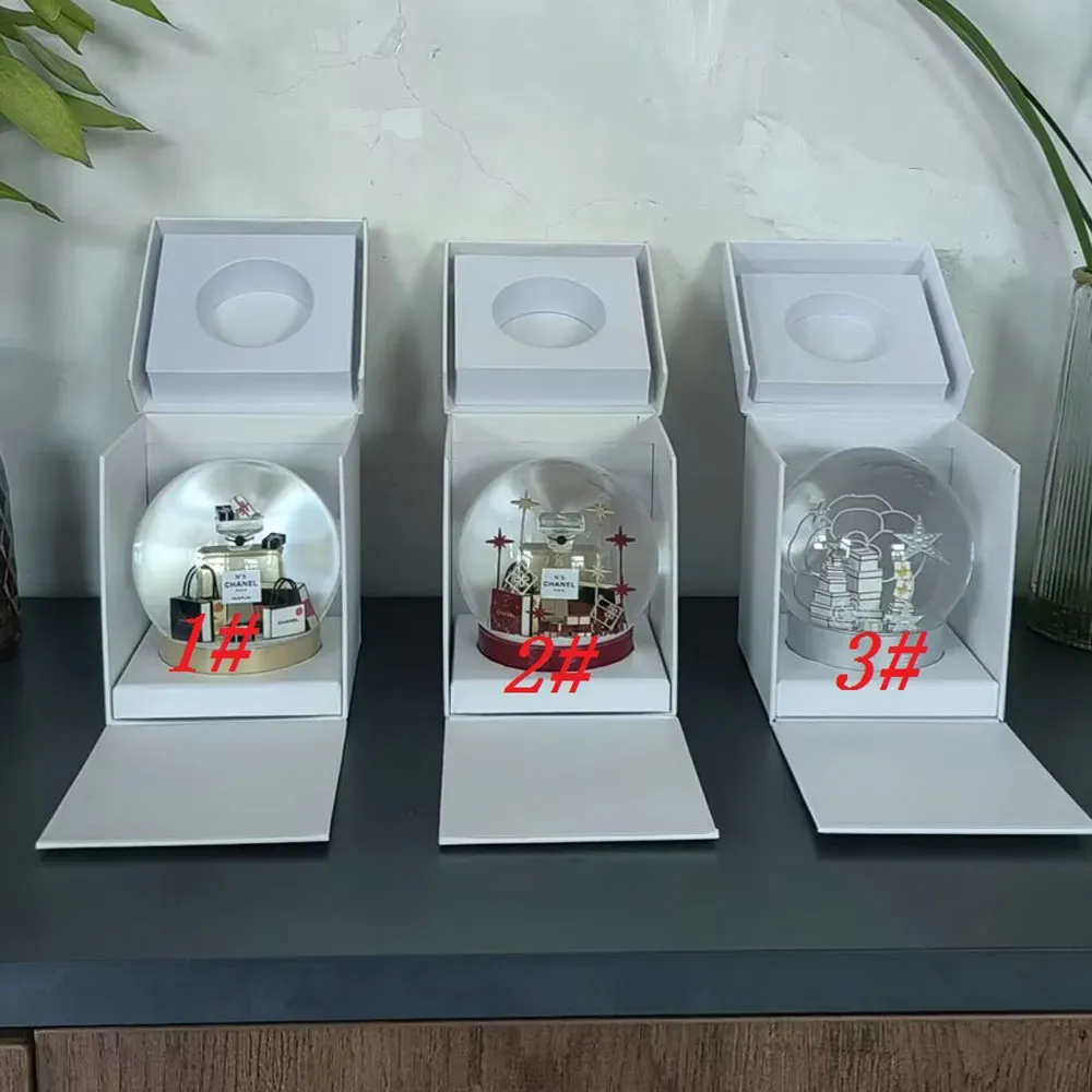 Double-C Classics Camellia Snow Globe With NO.5 Perfume Bottle Inside Red Letters Crystal Ball With Gift Box