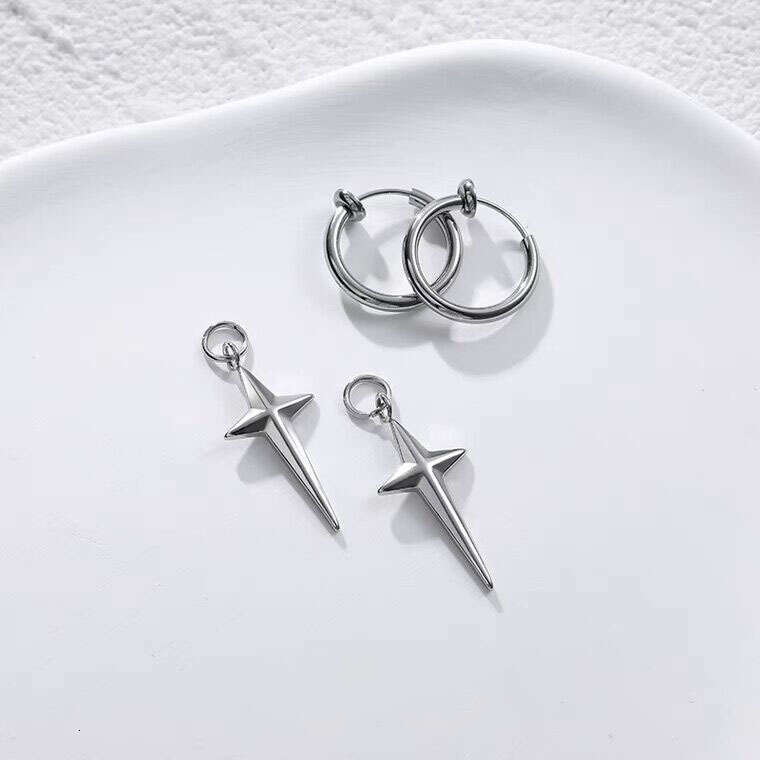 Niche Design Titanium Steel Three-Dimensional Cross Star Couple Simple High-End Feel Men's Clips Earrings Ear Jewelry