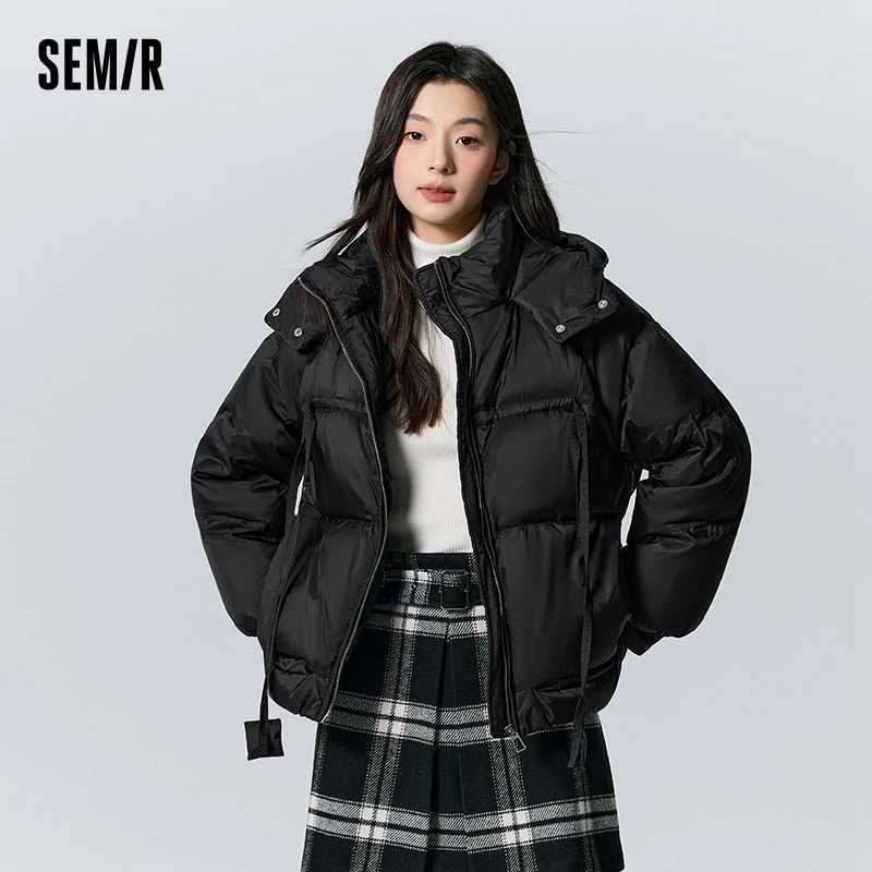 Semir Down Jacket Women Design Raglan Sleeves Loose 2023 Winter New Texture Plaid Hooded Thick Down Jacket W251016