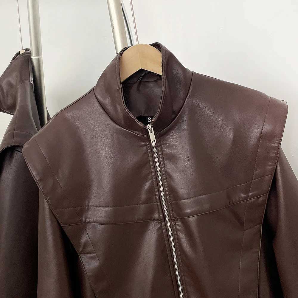 Wholesale Faux Leather Jacket Women New Spring Autumn Top Clothes Fashion Short Fake Leather Female Short Brown Overcoat LadyT251017