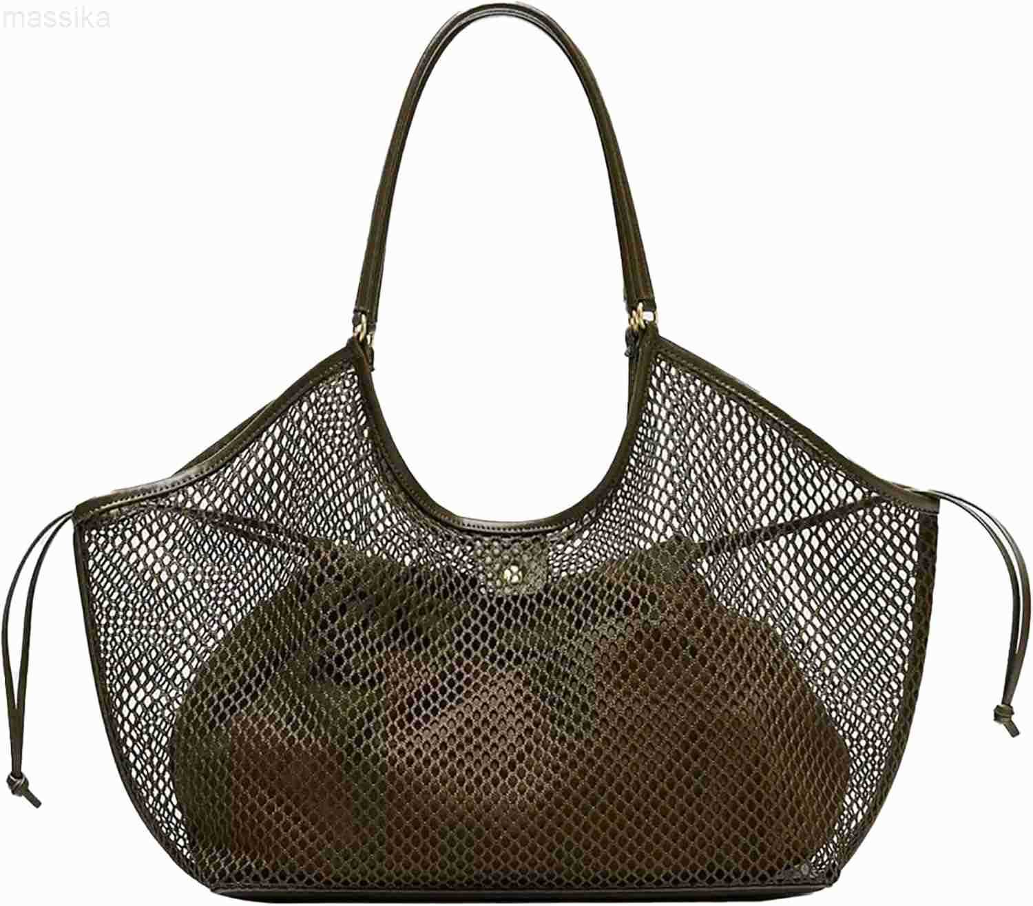 Large Mesh Hobo for Women Summer Beach Bag with Inner Bag Large Tote Elegant Purses for Vacation Travel M251017