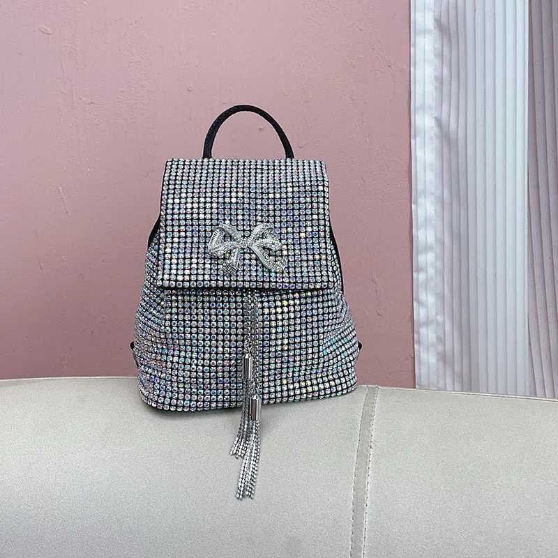 Metal bow shiny ineffectual diamondencrusted leisure campus versatile celebrity chain largecapacity backpack Z251017