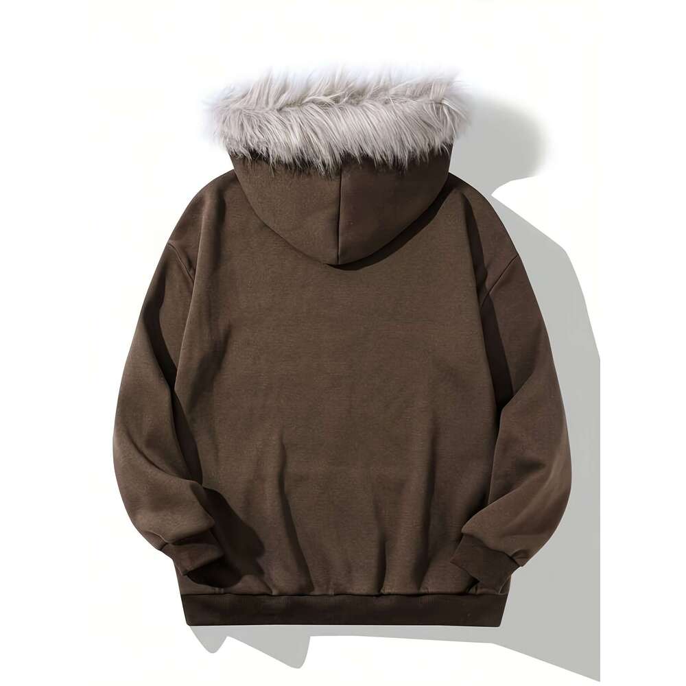 Y2k Style Women's With Faux Fur Trim, Long Sleeve, Loose Fit, Alphabet Print, Knit Fabric, Polyester 95%, Elastane 5%, All-Season Hooded Sweatshi