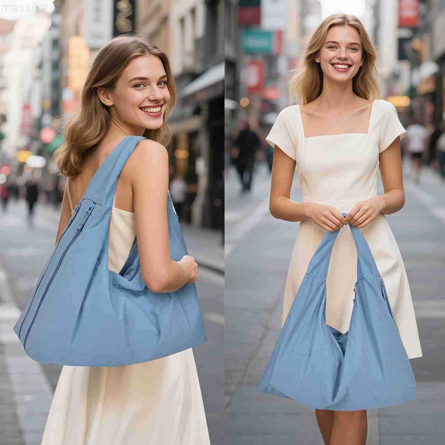 Tote Bag Multipockets Nylon Purse Large Hobo Bag for Women Solid Color Crescent Handbag M251017