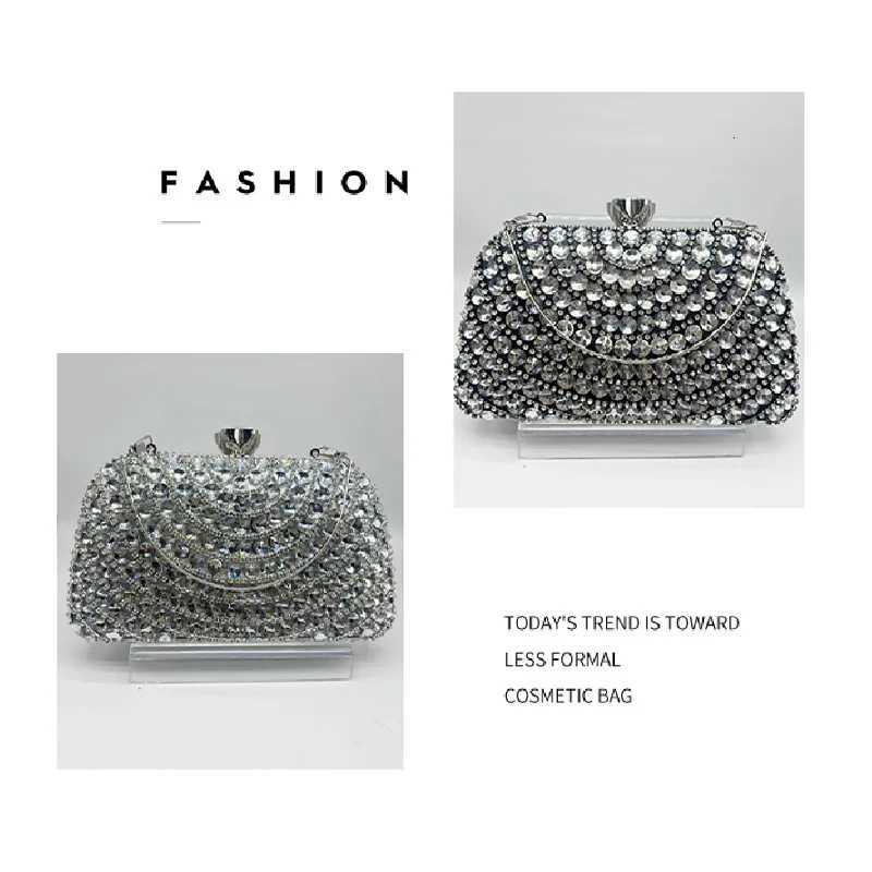 Women Silver Color Crystal Clutch Purse Stones Minaudiere Rhinestones Evening Bags Bridal Diamond Handbags Wedding Dinner Purses Z251017