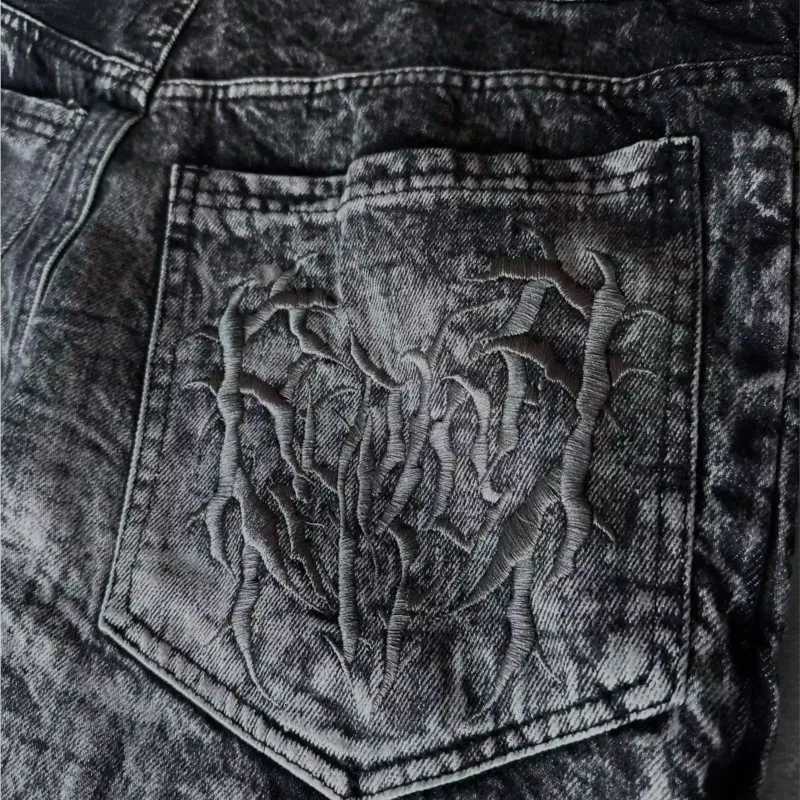 Gothic Retro Baggy Unisex Mopping Pants Y2K Phantom Jeans High Street Spider Embroidered Patch Hip Hop Streetwear Straight Jeans Y251105