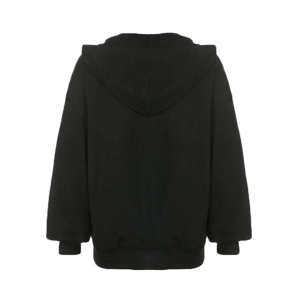 Women Y2k Spring Autumn Casual Hooded Coat Black Long Sleeve Skull Print Zipper Hoodie