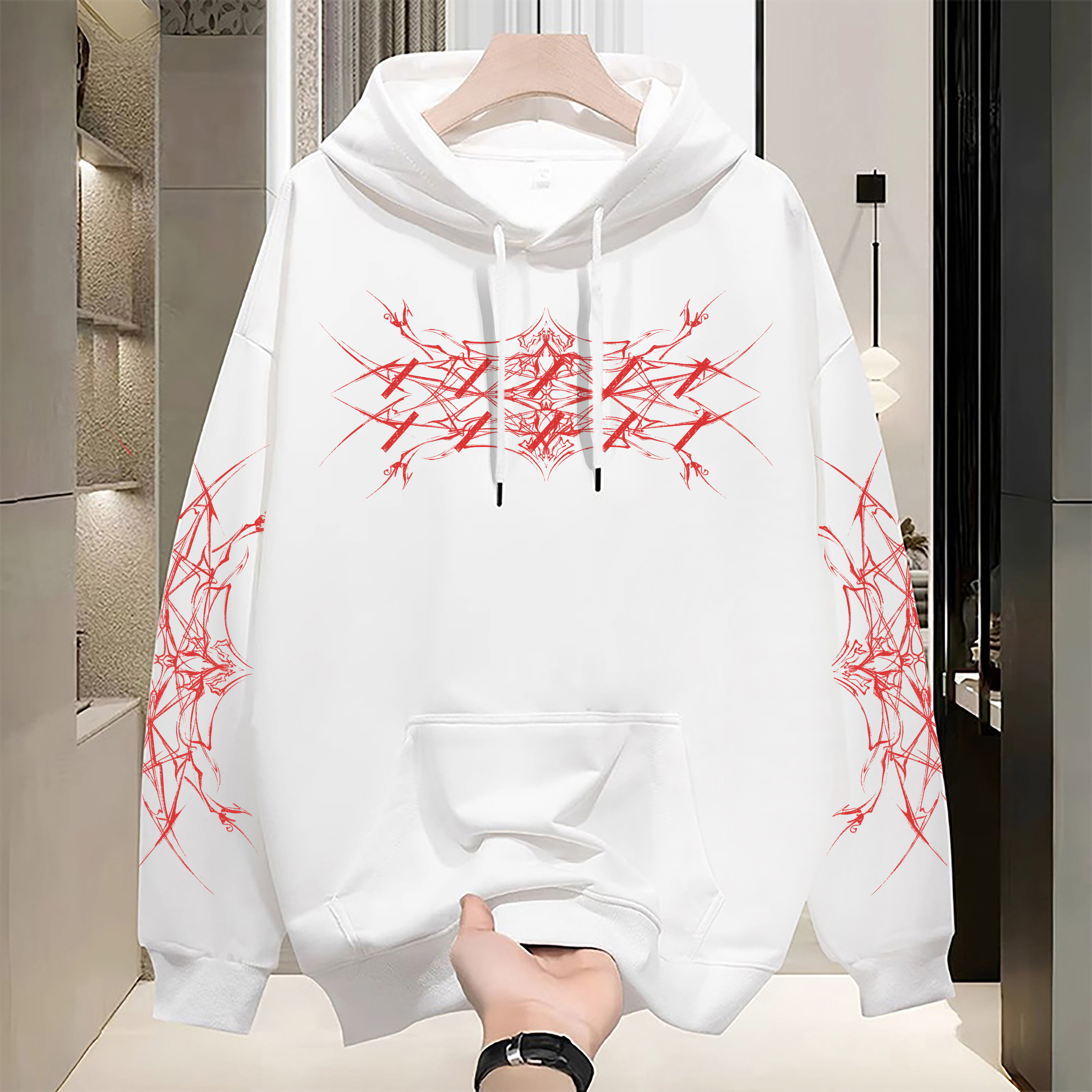 The men's winter hollow pullover is printed with the new sweatshirt pattern Graphic Street wear