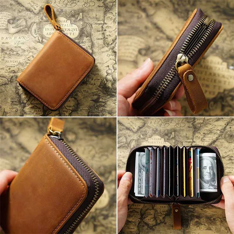 Crazy Horse Pu Leather Card Holder Men Zipper Card Wallet Rfid Card Purse Male Carteras With Cardholders Woman Coin PurseW251017