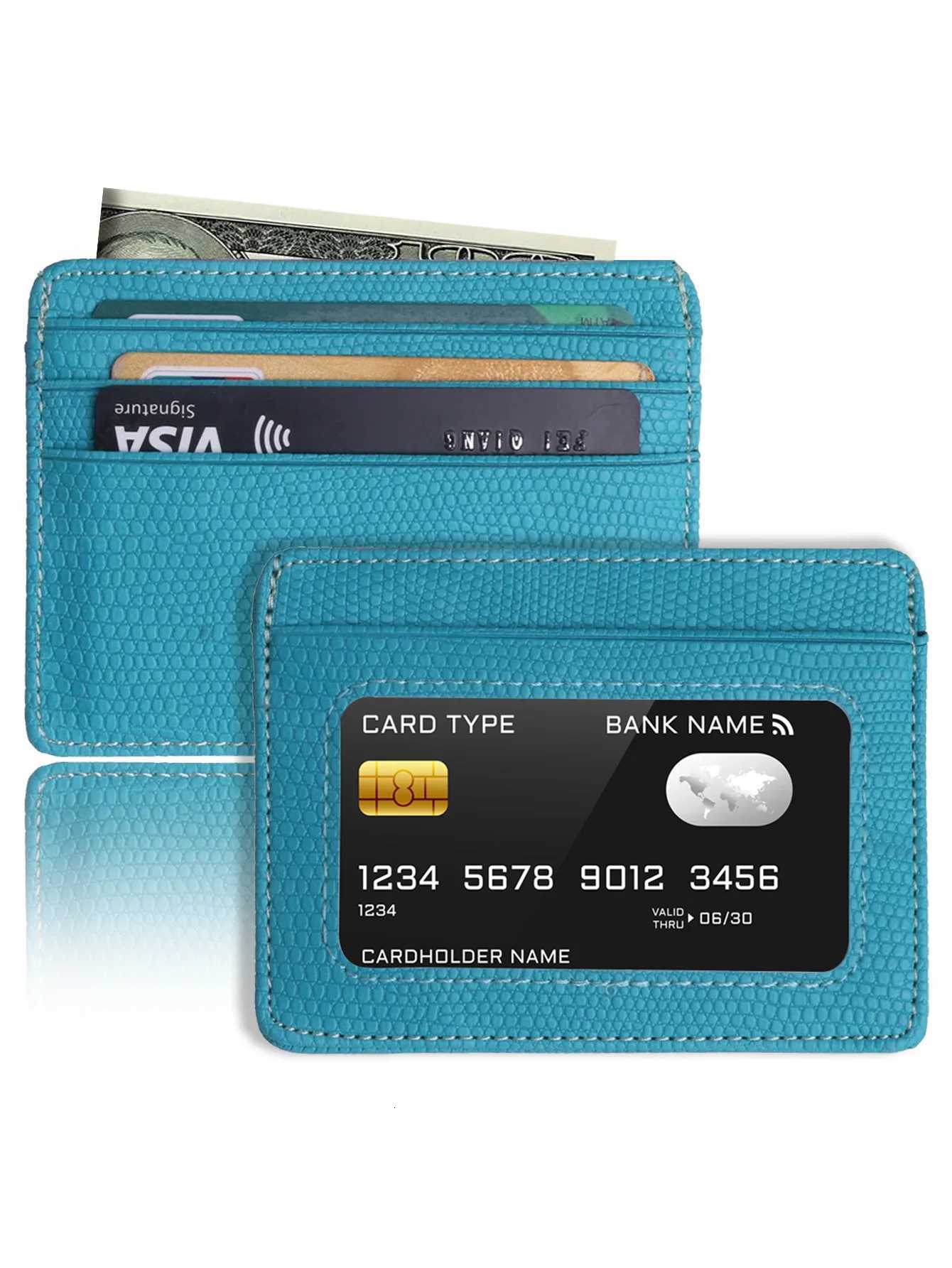 Minimalist Slim Credit Card Holder with Transparent ID Window Small Leather Card Wallet for Women MenW251017